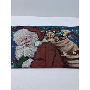 Christmas Tapestry Santa Table Runner 70.5" Long 13" Wide Holiday Decor Vintage
